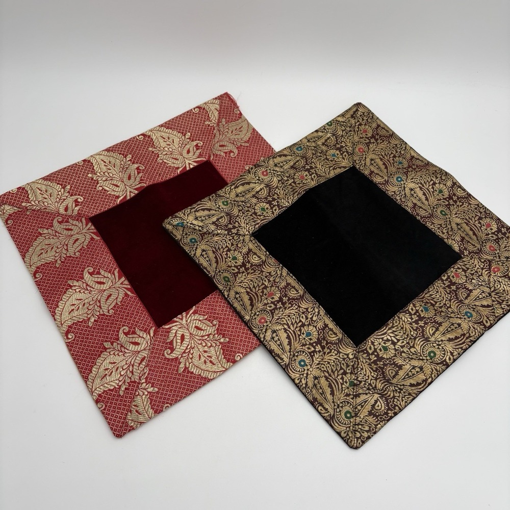 Handcrafted Silk/ Velvet Embroidered Pillow Covers 14x14 Pr Of 2 Black Red‎
